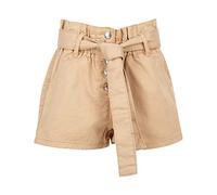 Aelstores Short en jean Paperbag pour filles sable court taille haute ceinturé sac en papier pantalons chauds enfants fille style denim de créateur élégant mode jeans tendance sable - taille: 10-11