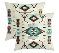 AELUTYSH Lot de 2 housses de coussin bohème sud-ouest de style indien occidental américain marron turquoise géométrie décorative pour canapé, lit, décoration extérieure - 40,6 x 40,6 cm