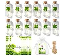AEMCHDM 12 PCS Porte-Bonheur Trèfle à 4 Feuilles en Bouteille - Cadeau Chance avec Pochette & Carte, Mini Cadeau Symbolique, Idéal Examen, Fête des Mères, Collègues, Été