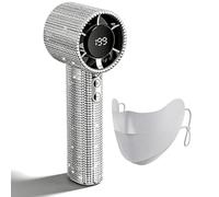 Aemmbon Ventilateur Turbo Portable Full Diamond, 199 Niveaux de Réglage, Longue Autonomie et Souffle Puissant, Un Cadeau de Refroidissement Élégant et Luxueux pour Femmes (White)