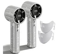 Aemmbon Ventilateur Turbo Portable Full Diamond, 199 Niveaux de Réglage, Longue Autonomie et Souffle Puissant, Un Cadeau de Refroidissement Élégant et Luxueux pour Femmes (White*2)