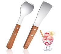 Aemygo Lot de 2 pelles à crème glacée en acier inoxydable avec poignée en bois, coupe-beurre, pelle à dessert, grattoir à gâteau, pelle à glace