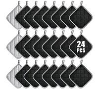 Aemygo Lot de 24 maniques en vrac pour cuisine résistantes à la chaleur, 17,8 x 17,8 cm en coton avec boucles de suspension, dessous de plat carré pour la cuisson au four (noir)
