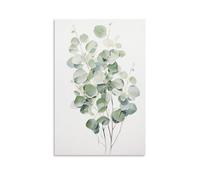 AEMYSKA Impression sur toile aquarelle feuilles d'eucalyptus - Plantes tropicales naturelles - Décoration murale moderne pour salon, chambre à coucher - 60 x 90 cm
