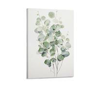 AEMYSKA Impression sur toile aquarelle feuilles d'eucalyptus plantes tropicales naturelles modernes sans cadre pour chambre à coucher, salon, bureau 40,6 x 60 cm (l x L)