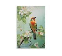 AEMYSKA Impression sur toile aquarelle oiseau nature animal fleur blanche sans cadre affiche encadrée pour chambre à coucher, salon, bureau 50,8 x 75 cm (l x L)