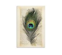 AEMYSKA Impression sur toile avec plumes de paon colorées, style rétro naturel, sans cadre, œuvre d'art encadrée pour chambre à coucher, salon, bureau 20,3 x 30 cm (l x L)
