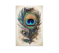 AEMYSKA Impression sur toile contemporaine avec plumes de paon fantaisie, décoration murale rétro pour salon, bureau, affiche sans cadre