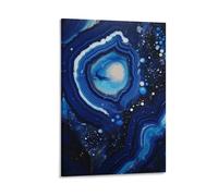 AEMYSKA Impression sur toile d'agate colorée avec pierres précieuses bleues - Belle texture - Affiche d'art encadrée pour décoration murale d'intérieur, chambre à coucher, salon, bureau