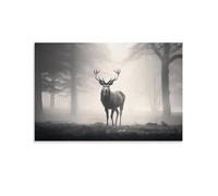 AEMYSKA Impression sur toile de cerf rustique - Nature - Forêt brumeuse - Animaux modernes - Sans cadre - Affiche encadrée pour chambre à coucher, salon, bureau - 50,8 x 75 cm (l x L)
