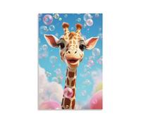 AEMYSKA Impression sur toile de girafe colorée - Décoration murale pour salon, chambre à coucher - 60 x 90 cm