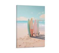 AEMYSKA Impression sur toile de planches de surf, plages, décoration murale océan, contemporain, rétro, œuvre d'art encadrée pour salon, bureau - Poster sans cadre