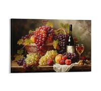 AEMYSKA Impression sur toile de raisins rustiques modernes naturels, verres à vin, vin rouge, sans cadre, œuvre d'art encadrée pour chambre à coucher, salon, bureau 30,5 x 45 cm (l x L)