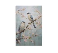 AEMYSKA Impression sur toile moderne aquarelle oiseau fleur rose animal décoration murale pour salon, chambre à coucher - 20 x 30 cm