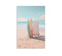 AEMYSKA Impression sur toile motif planches de surf, plage, océan, contemporain, rétro, sans cadre, œuvre d'art encadrée pour chambre à coucher, salon, bureau 40,6 x 60 cm (l x L)