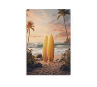 AEMYSKA Impression sur toile rétro encadrée pour chambre à coucher, plage, océan, palmier, décoration murale pour salon, bureau