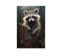 AEMYSKA Impression sur toile rustique avec raton laveur - Motif animaux mignons - Plantes de la forêt - Poster sans cadre - Œuvre d'art encadrée pour chambre à coucher, salon, bureau - 20,3 x 30 cm (l