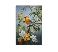 AEMYSKA Impression sur toile rustique d'oiseau - Plantes colorées - Animaux mignons - Décoration murale moderne pour salon, chambre à coucher - 40 x 60 cm