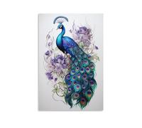 AEMYSKA Impression sur toile vintage pour chambre à coucher, motif paon, oiseaux sauvages, plantes, œuvre d'art encadrée pour salon, bureau, affiche sans cadre 20,3 x 30 cm (l x L)