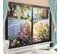 AEMYSKA Lot de 2 films de fenêtre abstraits pour fenêtre de jardin, aquarelle, marguerites, fleurs, plantes, maison, sans colle, pour décoration d'intérieur, 90 x 140 cm