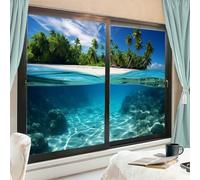 AEMYSKA Lot de 2 films de fenêtre rustiques - Motif plantes de plage abstraites naturelles - Film d'intimité non adhésif - Film statique décoratif pour la maison et la salle de bain - 90 x 140 cm