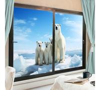 AEMYSKA Lot de 2 films de fenêtre vintage ours polaire - Décoration de chambre - Motif animal naturel blanc - Film de fenêtre moderne - Bloque le soleil - Contrôle de la chaleur - Sans colle - Pour la