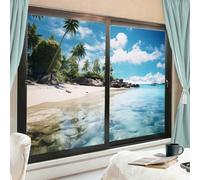 AEMYSKA Lot de 2 films de protection de la vie privée pour fenêtre de style vintage - Motif paysage d'île tropicale - Non adhésif - Pour la maison et la salle de bain - 60 x 90 cm