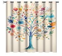 AEMYSKA Lot de 2 rideaux occultants à isolation thermique avec œillets - Motif arbre coloré - Motif floral - Nature botanique abstraite - Rideaux occultants à isolation thermique pour chambre à
