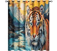 AEMYSKA Lot de 2 rideaux occultants à isolation thermique avec œillets - Motif tigre abstrait - Forêt, montagnes, ruisseau, nature, animaux - Pour chambre à coucher