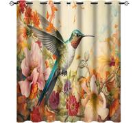 AEMYSKA Lot de 2 rideaux occultants vintage à isolation thermique avec œillets - Motif fleurs colorées et oiseaux rustiques - Rideaux de fenêtre occultants à isolation thermique pour chambre à coucher