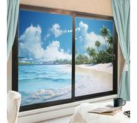 AEMYSKA Modern Island Ocean Lot de 2 films de fenêtre bloquant la chaleur Motif palmier naturel Plage Décoration de porte en verre non adhésif pour salle de bain et cuisine 60 x 90 cm