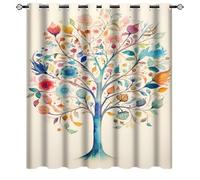 AEMYSKA Rideaux à œillets avec imprimé d'arbre coloré, rideaux occultants vintage fleurs nature botanique abstraite, rideaux obscurcissants pour décoration de salon, panneaux pour fenêtre