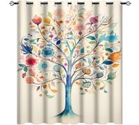 AEMYSKA Rideaux de chambre à coucher colorés à isolation thermique occultants avec impression florale vintage abstraite et botanique, panneaux de fenêtre à œillets 139,7 x 160 cm