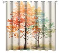 AEMYSKA Rideaux occultants à œillets avec feuilles d'arbre aquarelle pour chambre à coucher, rideaux thermiquement isolés modernes vert orange, rideaux obscurcissants et bloquant la lumière, 213x213