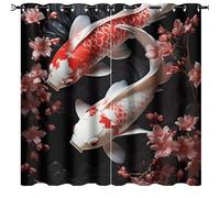 AEMYSKA Rideaux occultants à œillets pour chambre à coucher, motif carpe abstraite, poissons, fleurs naturelles, rideaux occultants à isolation thermique, 213,4 x 213,4 cm