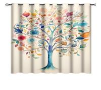 AEMYSKA Rideaux occultants à isolation thermique avec œillets - Arbre coloré - Fleur vintage - Nature botanique abstraite - Rideaux assombrissants à isolation thermique pour fenêtre - Rideaux pour