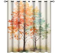 AEMYSKA Rideaux occultants à isolation thermique avec œillets pour chambre à coucher, motif feuilles d'arbre, vert, orange, 140 x 160 cm