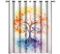 AEMYSKA Rideaux occultants intéressants avec arbre en noir pour salon - Feuilles aquarelle formes fantaisies - Rideaux thermiques isolés pour chambre à coucher - 106 x 114 cm - Rideau imprimé avec