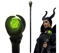 AENEY Baguette de sorcière maléfique de luxe avec lumière verte/orange LED 129,5 cm, accessoire de mascarade d'Halloween - Lumière verte