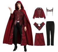 AENEY Wanda Maximoff Costume de sorcière écarlate noircissante pour Halloween avec cape Wanda Coiffe d'horreur Accessoires de fête d'Halloween Taille XL