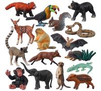 AENIMELY 16 Figurines d'animaux de la Jungle - Collection de Bébés Animaux Sauvageons, Toucan, Éléphant, Écureuil, Lémurien - Jouet Éducatif et Cadeau STEM - Idéales Aussi pour Décoration de Gâteaux