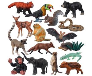 AENIMELY 16 Figurines d'animaux de la Jungle - Collection de Bébés Animaux Sauvageons, Toucan, Éléphant, Écureuil, Lémurien - Jouet Éducatif et Cadeau STEM - Idéales Aussi pour Décoration de Gâteaux