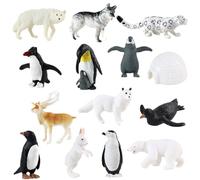AENIMELY Ensemble de Figurines d'animaux arctiques 14 pièces - modèles Solides réalistes de Pingouin, léopard des neiges, Loup, Husky - Cadeau éducatif avec des Animaux d'hiver