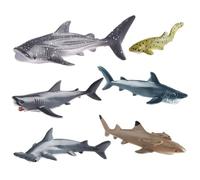 AENIMELY Ensemble de Figurines de Requin 6 pièces - Figurines réalistes d'animaux Marins avec mégalodon, tête de Marteau, Requin Baleine - Jouets Marins d'apprentissage STEM pour Enfants