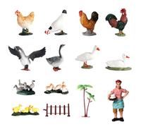 AENIMELY Lot de 11 mini figurines d'animaux de la ferme : poule, coq, oie, canard, figurines réalistes, ensemble de jeu éducatif, cadeaux de fête, décorations de cupcakes pour tout-petits et enfants