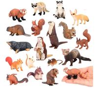 AENIMELY Lot de 18 figurines d'animaux de la forêt pour bébé, figurines de créatures de la forêt, mini souris, écureuil, renard, castor, raton laveur, jouet éducatif, cadeau de Noël ou d'anniversaire