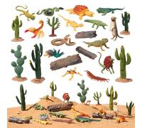 AENIMELY Lot de 23 figurines d'animaux du désert - Comprend scorpion, lézard, serpent à sonnettes et cactus - Diorama du désert pour enfants, décorations de gâteau d'anniversaire, décorations de fête