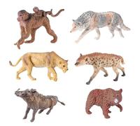 AENIMELY Lot de 6 figurines d'animaux sauvages - Animaux de safari creux de la jungle avec un petit singe, loup gris, lion - Affichage scientifique, décorations de gâteaux