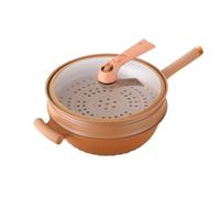AENZA Poêle Antiadhésive en Argile, Poêle Wok Antiadhésive Et Cuisson À Cuit Vapeur, Cuisson À La Vapeur Et Cuissonwok,Wok antiadhésif en Terre Cuite avec Panier vapeur32CM