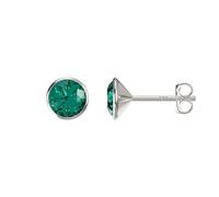 Aeon Jewellery boucles d'oreilles clous avec pierre de naissance, vert émeraude, vert mai | Argent sterling 925 et cristal Swarovski | Chiffon de polissage inclus | Pierre en serti clos